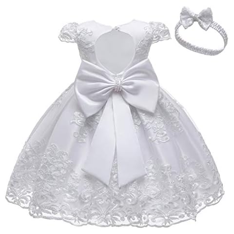 MYRISAM Flower Girls Lace Tutu Dress Baby Kids Christening Baptism Communion Birthday Party Formal Wedding Dresses w/Headwear White 3-6M Cover