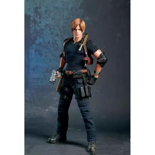JAMRYSE Character Model PVC Material Resident Evil Jill Figure Model, Tide Play Collectible Ornament, 1/6 Game Toy Figure Hand Puppet Gift (Leon) Black