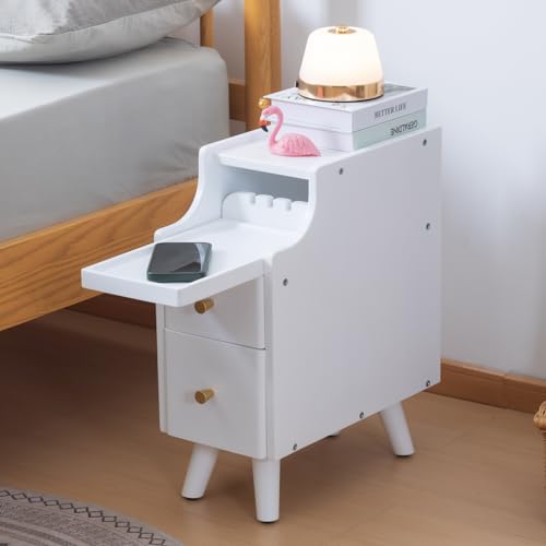 Solid Wood Nightstand, 2-Drawer Small Nightstand, Narrow Bedside Table with Shelf Storage(White, 7.87''W).(Missing the parts, see the pictures)