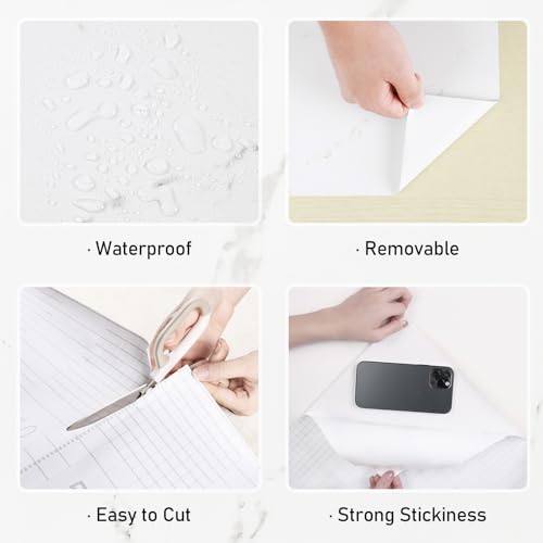 Wallercity Matte Marble Countertop Contact Paper Peel and Stick Marble Wallpaper for Bathroom Kitchen Granite White Contact Paper for Countertops Self Adhesive Waterproof Vinyl Film for Wall Tiles by Wallercity - Used condition - Image 8