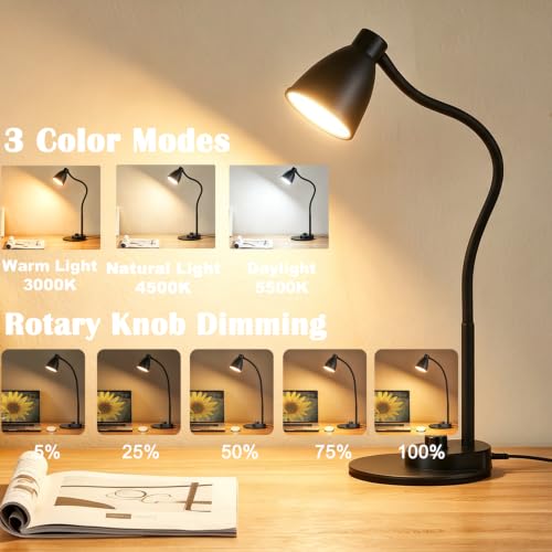 BOHON LED Desk Lamp with USB Charging Port 3 Color Modes Dimmable, Black - Image 2