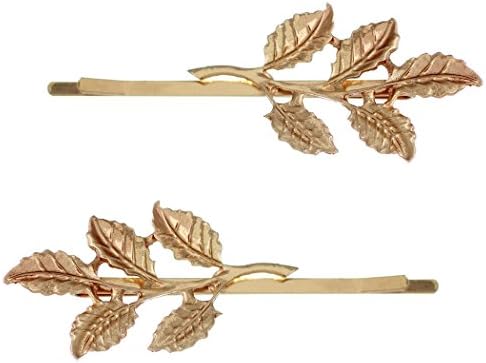 Rosemarie Collections Women's Set of 2 Leaf Sprigs Nature Hair Clip Bobby Pins (Gold Tone)