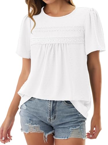 Women's Short Sleeve Chiffon Top $5.99 – Crewneck Casual Blouse with Lace Hem - image 6
