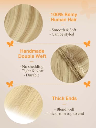 Image of DOORES Weft Extensions Sew in Hair Extensions Real Human Hair, Dirty Blonde Highlighted Golden Blonde 24 Inch 120g, Weft Extensions Long Straight Hair