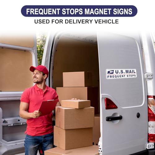 Image of 2 Pack Mail Magnetic Signs for Car, Rural Route Magnet for Carrier Vehicle, Reflective Delivery Driver Service Car Magnetic Sign Frequent Stops, Heavy Duty Waterproof (Blue-Black 2 Pack)