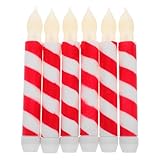 UKCOCO LED Flammenlose Spitzkerzen 6 Stück Rot Weiß Gestreift Batteriebetrieben Wiederverwendbar für Hochzeit und Geburtstagsfeier
