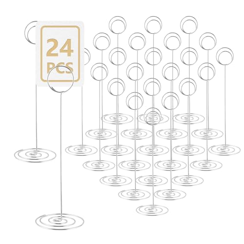 DAJAVE 24 Stück Tischkartenhalter 22cm Hoher Tischkartenhalter Draht Bilderständer für Tischkarten, Kartenständer Tisch, Platzkartenhalter Memohalter für Restaurant Tisch Party (Silber)