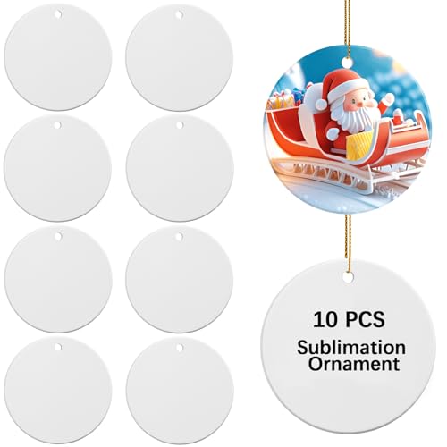 10 Pack Ceramic Sublimation Ornament Blank 3 inch Round Crafting DIY Personalized Printed Christmas Decorations Home Bulk White Porcelain Xmas Tree Crafts Decor
