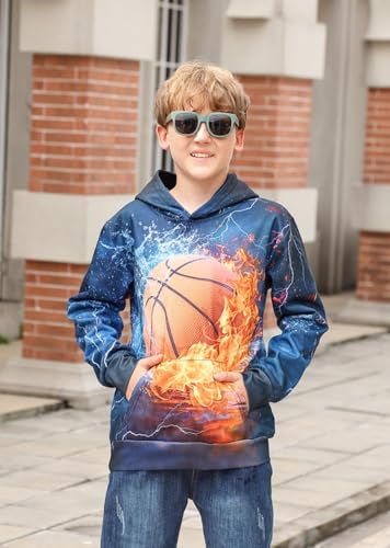 Image of uideazone Boys Girls 3D Print Graphic Sweatshirts Long Sleeve Cotton Pullover Hoodies with Pocket 3-16Y