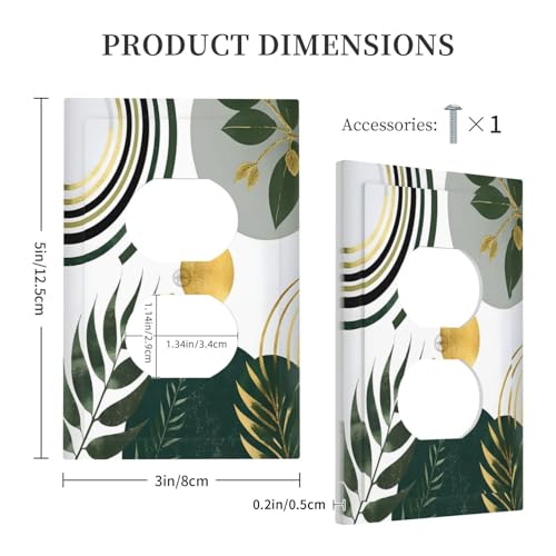Decorative Outlet Covers Boho Green Leaves Bohemian Gold Sun 1 Gang Duplex Light Switch Cover Plate Wall Plates for Electrical Outlets Switchplate Faceplate for Home Decor