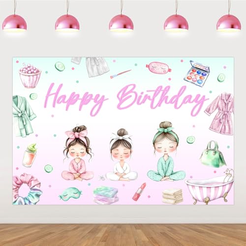Spa Happy Birthday Backdrop for Girls Women Birthday Party Supplies 5 * 3ft