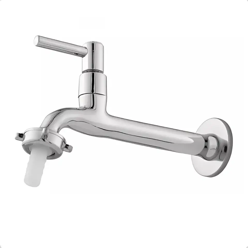 Torneira Longa de Metal para Pia ou Tanque, 18 cm, Com Bico 1/4 de Volta