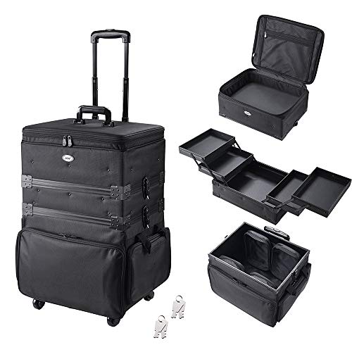 AW Black 3in1 Large Rolling Makeup Organizer Case 1680D Pro Makeup Artist Cosmetic Organize Storage Travel Train Case