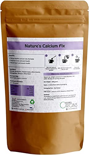 Ayura Origins Nature’s Calcium Fix, Powder, Made With Almonds, Pumpkin Seeds And Banslochan, Natural Herbal Supplement To Improve Bone Strength, Suitable For Kids, 100 Grams, 40 Servings #TOP1