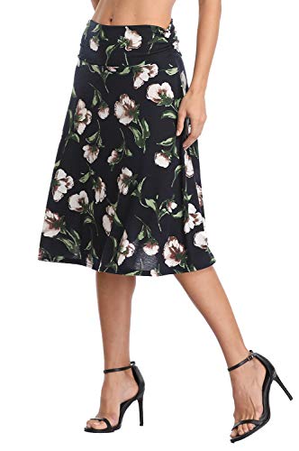 Image of Urban CoCo Women's Ruched High Waist Knee Length Jersey A-Line Stretchy Flared Casual Skirt