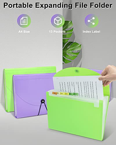 Maimis 2 Pcs Accordion File Organizer, 13 Pocket Expanding File Folder With Labels, Plastic Monthly Receipt Document Organizer, Portable Expandable Accordian Folder, Letter/A4 Size #TOP1