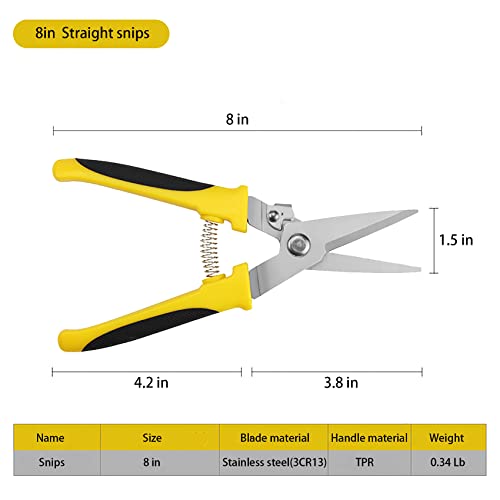 image for TOOLMAK Aviation Tin Snips 8 Inch Heavy Duty Metal Cutter, Straight Sh
