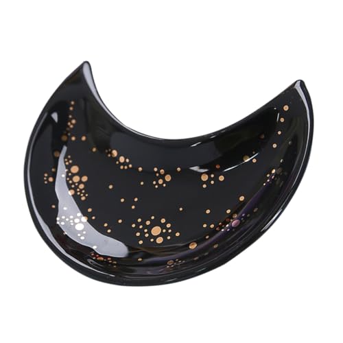 LIFKOME Plateau Céramique Forme De Lune Avec Bord Doré Plateau Décoratif Multifonction Pour Bijoux Fruits Et Rangement Style Européen Moderne Et Léger