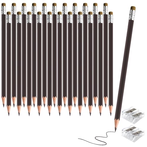 sqzrmdcg 24PCS Brown Colored Pencils with Eraser Pre Sharpened Pencil 2 HB - Ideal for Checking, Grading, Tests & Office/School Supplies (Brown)