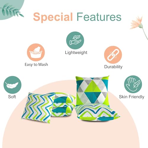 Image of Divine Casa Pluto Cushion Covers Set of 5 Beige | 16x16 Inch Jacquard Patchwork Design Cushion Covers | Decorative Throw Pillow Covers for Sofa & Couch
