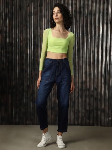 Image of High Star Women Cotton Washed Mom fit High-Rise Jeans
