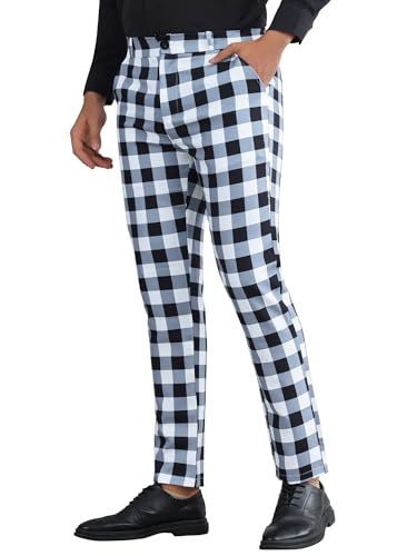 Plaid Golf Pants for Men's Regular Fit Color Block Tartaned Pattern Checked Dress Trousers