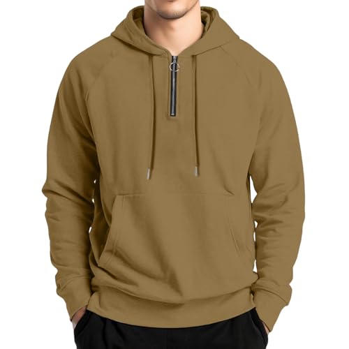 Hoodies for Men Midwight Fleece 1/4 Zip Up Hoodie Pullover with Hood Casual Basic Plain Pullover Sweatshirt