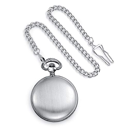 Personalize It Two Tone Vintage Style Outdoors Mens Caribou Elk Deer Hunter Reindeer Pocket Watch For Men Numeral White Skeleton Dial Matte Gold Silver Plated Finish With Long Pocket Chain #TOP2