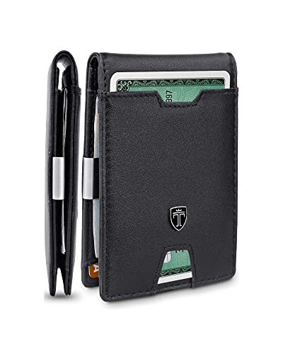 TRAVANDO portemonnee met geldclip Amsterdam – TÜV-gecertificeerd – 10 kaartsleuven – Slank design – RFID-bescherming – Klein muntvak – Inclusief geschenkdoos – Ontworpen in Duitsland (Zwart)