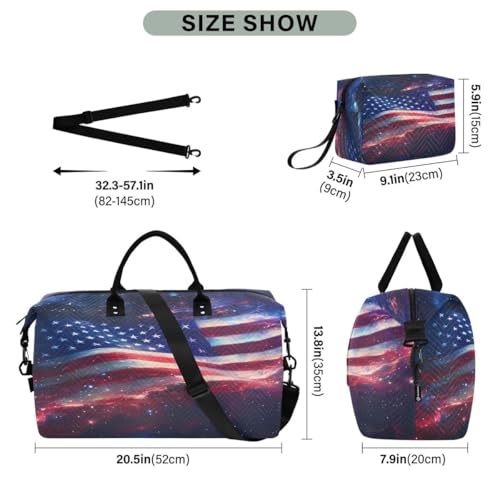 American Flag Starry Sky Travel Duffle Bag Gym Bag Weekender Bags with Toiletry Bag Travel Trip Tote Bag3