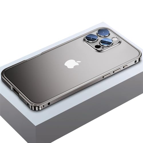 Coque en métal iPhone 16 Pro Max de luxe avec cadre amovible et protection d'objectif gris