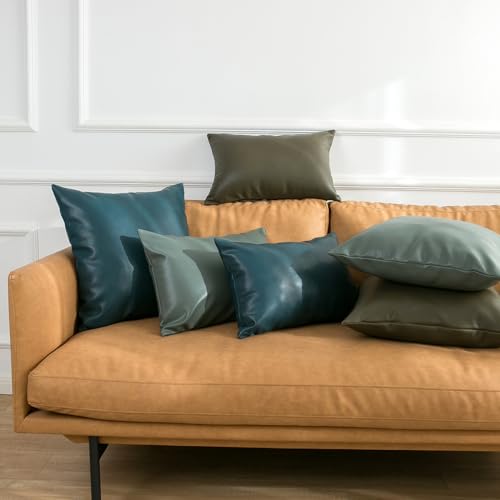MUKA Kunstleder Kissenbezüge 2er Set Schwarze Kissenbezüge 45x45 cm Kissenhülle für Sofabetten Couch