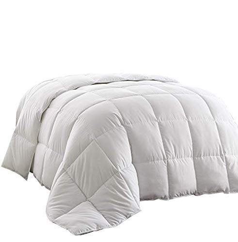 Royal Linen King Size White Duck Down Feather Comforter Hypoallergenic Duvet Insert 650 Fill Power 300 Thread Count 100 Percent Cotton Shell