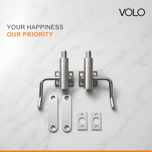 Image of Volo Premium Automatic Cam Tower Bolt /Kent Tower Bolt /Tower Bolt /Door Latch /kundi /chitakni /Chitkini (Brass TowerBolt) (Silver Satin Finish) (1 Set)