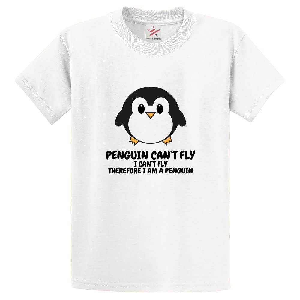 Star And Stripes Men's White Stars And Stripes Penguins Can't Fly I Can't Fly Therefore I Am A Penguin Unisex Funny Adults T-Shirt(Xxl, )