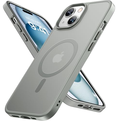 Miracase いphone14 ケース【Magsafe対応・米軍規格】iPhone14 ケース 6.1インチ、黄ばみ防止、耐衝撃、傷防止 、指紋防止、ストラップホール付き、薄くて肌に優しいデザイン、厚さ2 mm、金属ボタン、マット、フロスト、半透明、灰