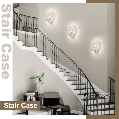 Image of Buccleuch LED Crystal Wall Sconce, Bright Adjustable Color Wall Sconce Light Fixture Stainless Steel White K9 Crystal Wall Lamp for Living Rooms Bedrooms Bathrooms Corridors Entrances Stairs