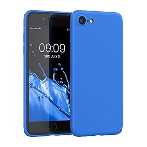 kwmobile Case for Apple iPhone SE (2022) / SE (2020) / 8/7 Case - Soft Cover - Shockproof TPU Material - Wireless Charging - Neon Blue