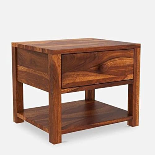 Image of Sheesham Wood Side Tables with 1 Drawers | Side Table | End Table for Living Room, Bedroom | Wooden Side Table | Night Stand Table for Bedroom | Natural Finish