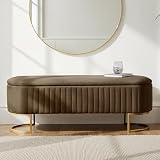 TerraSafe 50.5” Velvet Storage Ottoman Bench with Gold-Toned Legs, Luxury Upholstered End of Bed Multi-Functional Footrest & Seat for Bedroom & Entryway