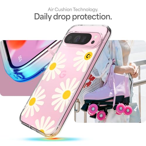 Image of Spigen Cyrill Ultra Hybrid | Google Pixel 9 Pro /9 Case | Transparent Flower Pattern Print Design Pixel 9 Pro /9 Back Cover | TPU+Poly Carbonate - Big Daisy