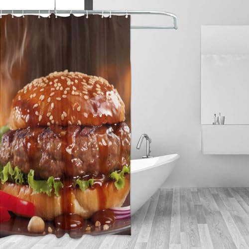Rideau de douche imperméable hamburger 183x183 cm avec crochets - 4