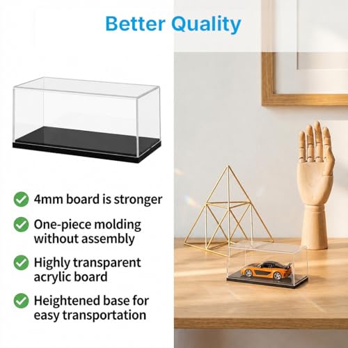 Image of HASTHIP 4-Pack Acrylic Display Cases for 1: 64 Scale Model Cars with Black Base Clear Dustproof Showcase Boxes for Hot Wheels, Matchbox & Diecast Racing Car Collectibles, Display Shelf, 106x46x46mm