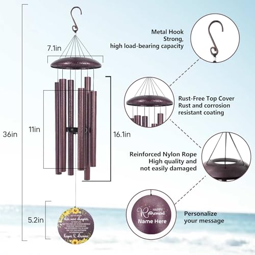 Image of ASTARIN Personalized Happy Retirement Gifts for Women Men, Retirement Deep Tone Wind Chime, Retire Gift for Women /Men Teacher Coworker 2025, Going Away Farewell Gifts