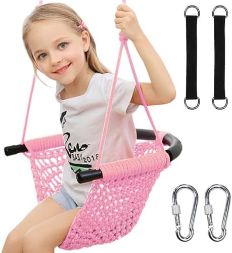 Hi-Na Tree Swing for Kids, Adjustable Children Rope Swing Seat with Snap Hooks and Straps, 440 lbs Capacity, Swingset Accessories for Indoor Porch Doorway Outdoor Playground Backyard (Pink)