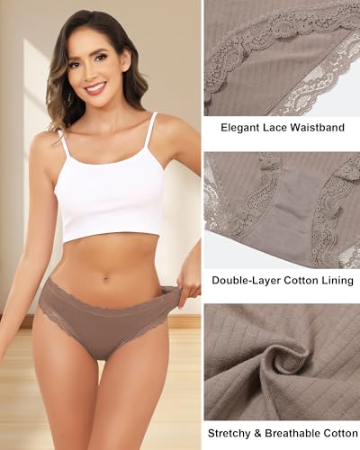 Image of Aijolen Women's Cotton Bikini Underwear Soft Low Waist Panties Cheeky Lace Underpants S-XXL