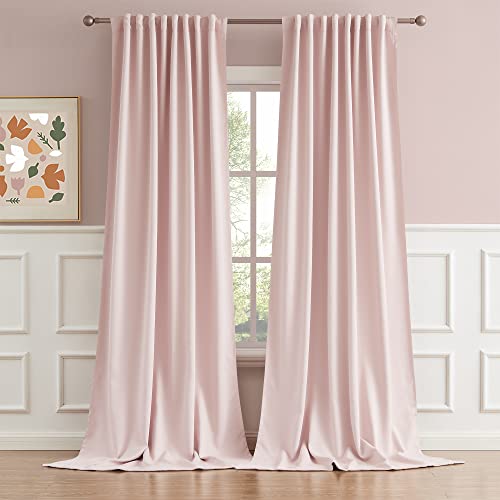 Image of DUALIFE Back Tab and Rod Pocket Curtains 120 Inches Long - Thermal Insulated Living Room Blackout Curtains Panels for Girls Room Nursery (52 by 120 Inch, 2 Panels, Baby Pink)