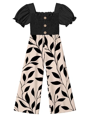 BAVADER Girls Romper Size 7-8 One Piece Short Sleeve Jumpsuit Size 7-8 Striped Rompers for Girl Smocked Jumpsuit Girls Clothes Girl Summer Outfits with Pocket Black