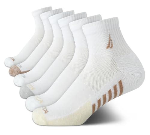 Image of Nautica Womens High Quarter Socks Moisture Wicking Cushioned Socks, 6 Pack | Dri-Motion Moisture Wicking Stretch Fabric, Cushioned Key Areas, Reinforced Heel and Toe, High Quarter Cut, Shoe Size 4-10