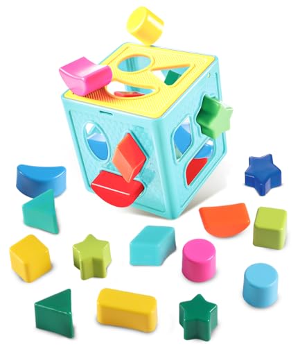 Image of INTELLIBABY Premium 18 Pcs Shape Sorter Cube-Montessori Sensory Learning & Stacking Toy for Babies & Toddlers 1-5 Years, Brain & Cognitive Development,Activity & Educational Toy for Kids,Birthday Gift
